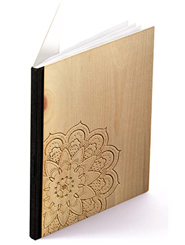 Notizbuch Holz A5 - graviert Mandala - Echtholz Notebook zum Reinschreiben Zirbenholz Holzeinband Holzcover von myZirbe