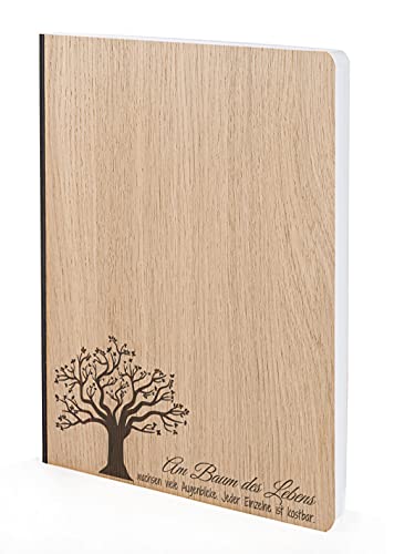 Notizbuch mit Holz Cover in A5 - BAUM DES LEBENS - Echtholz Notebook zum Reinschreiben Holzeinband 192 blanko Seiten 90g, Holzart:Eiche von myZirbe