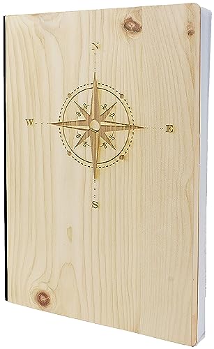 Notizbuch mit Holz Cover in A5 - KOMPASS - Echtholz Notebook zum Reinschreiben Zirbenholz Holzeinband 192 blanko Seiten 90g von myZirbe