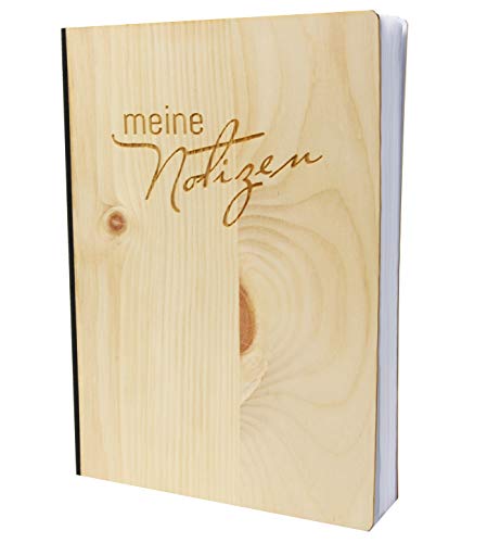 Notizbuch mit Holz Cover in A5 - MEINE NOTIZEN - Echtholz Notebook zum Reinschreiben Zirbenholz Holzeinband 192 blanko Seiten 90g von myZirbe