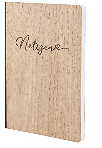 Notizbuch mit Holz Cover in A5 - NOTIZEN - Echtholz Notebook zum Reinschreiben Holzeinband 192 blanko Seiten 90g, Holzart:Eiche von myZirbe