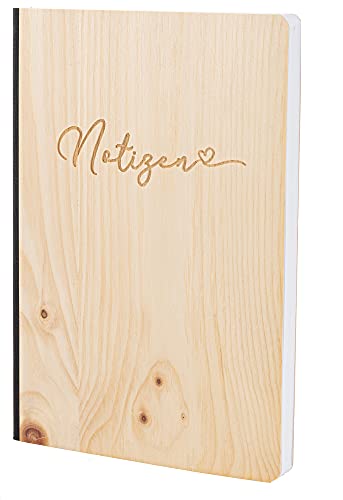 Notizbuch mit Holz Cover in A5 - NOTIZEN - Echtholz Notebook zum Reinschreiben Holzeinband 192 blanko Seiten 90g, Holzart:Zirbe von myZirbe