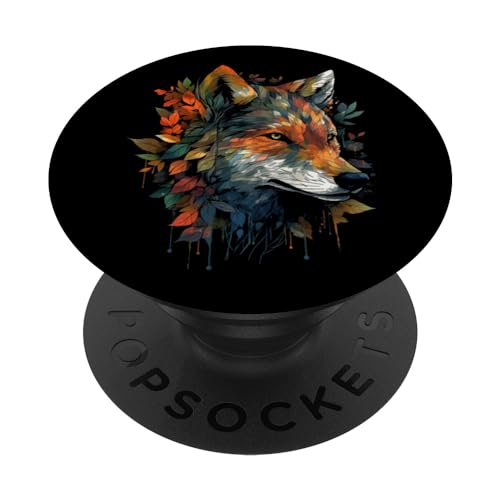 Wolf Herbst Blätter Tiermotiv Artwork - Kunst Tier Wolf PopSockets mit austauschbarem PopGrip von @n!mal