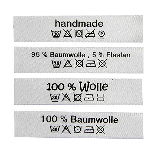 Pflegeetiketten mit Wasch- und Pflegesymbolen Menge 5 Stück / 1,70 €, Aufschrift handmade von namensbaender.de GmbH