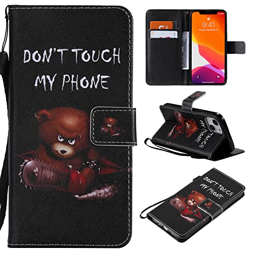 nancencen Compatible with Handyhülle iPhone 14 Hülle, Flip-Case PU Leder Handytasche - Praktisches Design mit Magnetverschluss Standfunktion, Ärger Bär -Don't Touch My Phone von nancencen