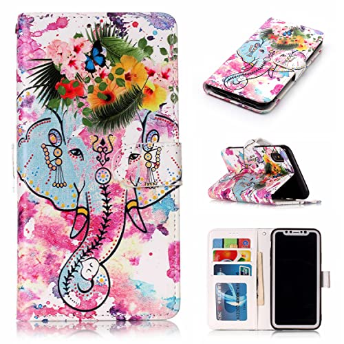 nancencen Gemalte Serie Handyhülle für iPhone 13 6.1" Hülle mit Ständer, Premium PU Leder Brieftasche Schutzhülle [Anti-Kratzer] Flip Case Cover Stoßfeste Klapphülle, Blume Elefant von nancencen