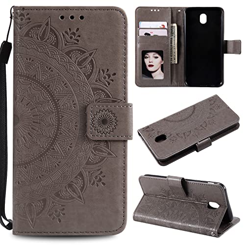 nancencen Handyhülle Kompatibel mit Samsung Galaxy J5 Duos 2017 / SM-J530 Hülle, Vintage Druck Lederhülle Premium Leder PU Klapphülle [Stand][Magnet][Kartenfach] Brieftasche Schutzhülle - Grau von nancencen