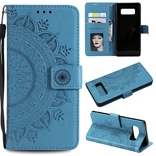 nancencen Handyhülle Kompatibel mit Samsung Galaxy Note 8 Hülle, Vintage Druck Lederhülle Premium Leder PU Klapphülle [Stand][Magnet][Kartenfach] Brieftasche Schutzhülle - Blau von nancencen