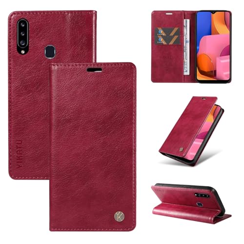 nancencen Hülle Kompatibel mit Samsung Galaxy A20S Handyhülle, Stoßfest PU Leder Klappbar Schutzhülle [Kartenfach] [Ständer] [Magnet] Flip Wallet Handytasche Case, Weinrot von nancencen