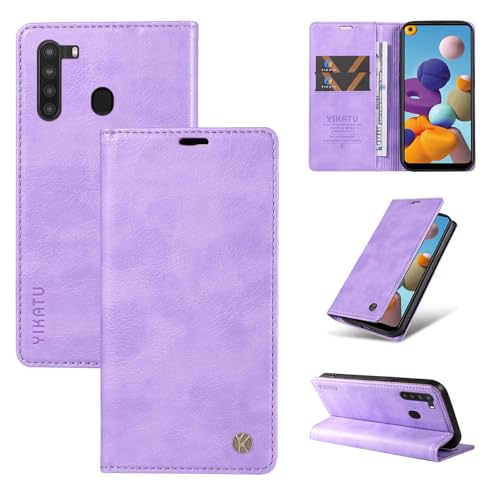nancencen Hülle Kompatibel mit Samsung Galaxy A21 Handyhülle, Stoßfest PU Leder Klappbar Schutzhülle [Kartenfach] [Ständer] [Magnet] Flip Wallet Handytasche Case, Lila von nancencen