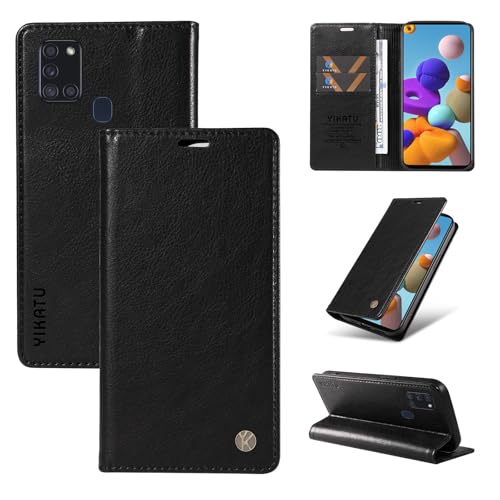nancencen Hülle Kompatibel mit Samsung Galaxy A21S Handyhülle, Stoßfest PU Leder Klappbar Schutzhülle [Kartenfach] [Ständer] [Magnet] Flip Wallet Handytasche Case, Schwarz von nancencen