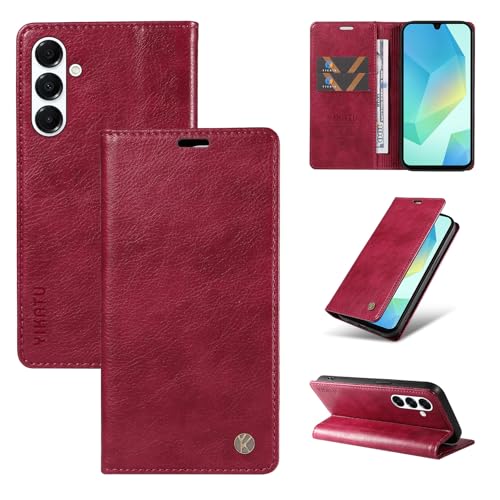 nancencen Hülle Kompatibel mit Samsung Galaxy A26 5G / A16 5G Handyhülle, Stoßfest PU Leder Klappbar Schutzhülle [Kartenfach] [Ständer] [Magnet] Flip Wallet Handytasche Case, Weinrot von nancencen