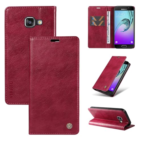 nancencen Hülle Kompatibel mit Samsung Galaxy A5 2016 Handyhülle, Stoßfest PU Leder Klappbar Schutzhülle [Kartenfach] [Ständer] [Magnet] Flip Wallet Handytasche Case, Weinrot von nancencen