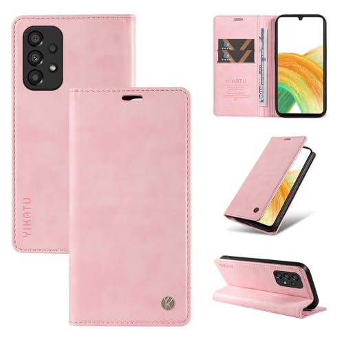 nancencen Hülle Kompatibel mit Samsung Galaxy A53 5G Handyhülle, Stoßfest PU Leder Klappbar Schutzhülle [Kartenfach] [Ständer] [Magnet] Flip Wallet Handytasche Case, Pink von nancencen