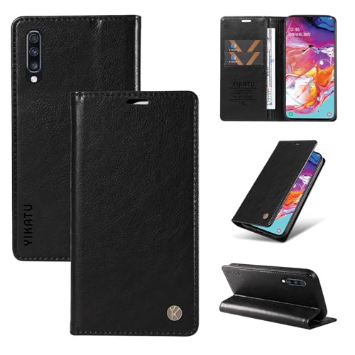 nancencen Hülle Kompatibel mit Samsung Galaxy A70 Handyhülle, Stoßfest PU Leder Klappbar Schutzhülle [Kartenfach] [Ständer] [Magnet] Flip Wallet Handytasche Case, Schwarz von nancencen