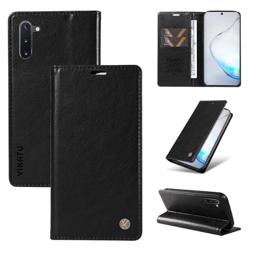 nancencen Hülle Kompatibel mit Samsung Galaxy Note 10 / Note 10 5G Handyhülle, Stoßfest PU Leder Klappbar Schutzhülle [Kartenfach] [Ständer] [Magnet] Flip Wallet Handytasche Case, Schwarz von nancencen