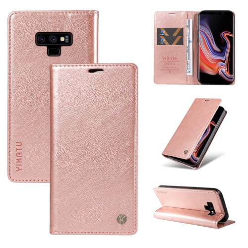 nancencen Hülle Kompatibel mit Samsung Galaxy Note 9 Handyhülle, Stoßfest PU Leder Klappbar Schutzhülle [Kartenfach] [Ständer] [Magnet] Flip Wallet Handytasche Case, Roségold von nancencen