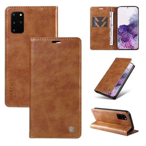 nancencen Hülle Kompatibel mit Samsung Galaxy S20 Plus Handyhülle, Stoßfest PU Leder Klappbar Schutzhülle [Kartenfach] [Ständer] [Magnet] Flip Wallet Handytasche Case, Braun von nancencen