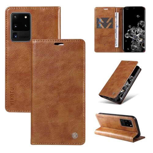 nancencen Hülle Kompatibel mit Samsung Galaxy S20 Ultra Handyhülle, Stoßfest PU Leder Klappbar Schutzhülle [Kartenfach] [Ständer] [Magnet] Flip Wallet Handytasche Case, Braun von nancencen