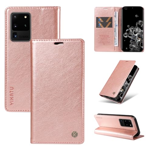 nancencen Hülle Kompatibel mit Samsung Galaxy S20 Ultra Handyhülle, Stoßfest PU Leder Klappbar Schutzhülle [Kartenfach] [Ständer] [Magnet] Flip Wallet Handytasche Case, Roségold von nancencen