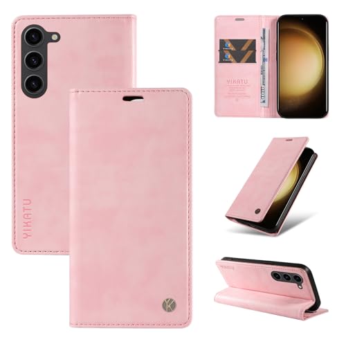 nancencen Hülle Kompatibel mit Samsung Galaxy S23 Plus Handyhülle, Stoßfest PU Leder Klappbar Schutzhülle [Kartenfach] [Ständer] [Magnet] Flip Wallet Handytasche Case, Pink von nancencen
