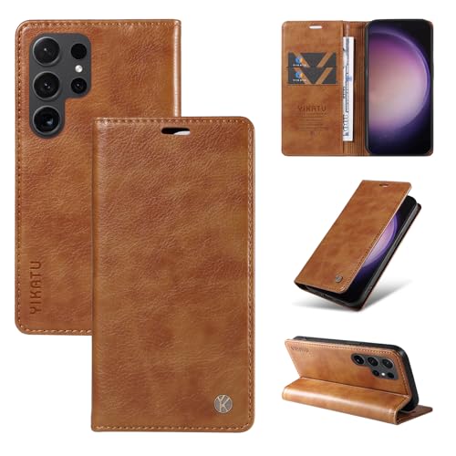 nancencen Hülle Kompatibel mit Samsung Galaxy S24 Ultra Handyhülle, Stoßfest PU Leder Klappbar Schutzhülle [Kartenfach] [Ständer] [Magnet] Flip Wallet Handytasche Case, Braun von nancencen