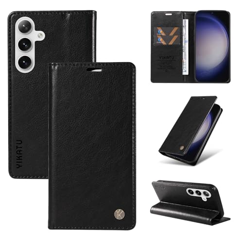nancencen Hülle Kompatibel mit Samsung Galaxy S25 Plus Handyhülle, Stoßfest PU Leder Klappbar Schutzhülle [Kartenfach] [Ständer] [Magnet] Flip Wallet Handytasche Case, Schwarz von nancencen