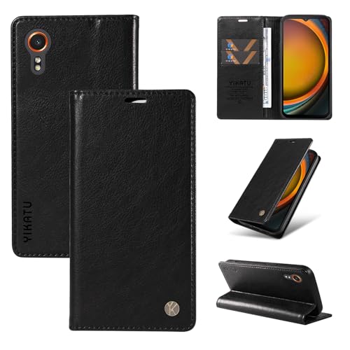 nancencen Hülle Kompatibel mit Samsung Galaxy Xcover 7 5G Handyhülle, Stoßfest PU Leder Klappbar Schutzhülle [Kartenfach] [Ständer] [Magnet] Flip Wallet Handytasche Case, Schwarz von nancencen