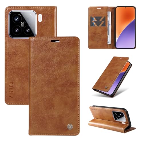 nancencen Hülle Kompatibel mit Xiaomi 15 Handyhülle, Stoßfest PU Leder Klappbar Schutzhülle [Kartenfach] [Ständer] [Magnet] Flip Wallet Handytasche Case, Braun von nancencen
