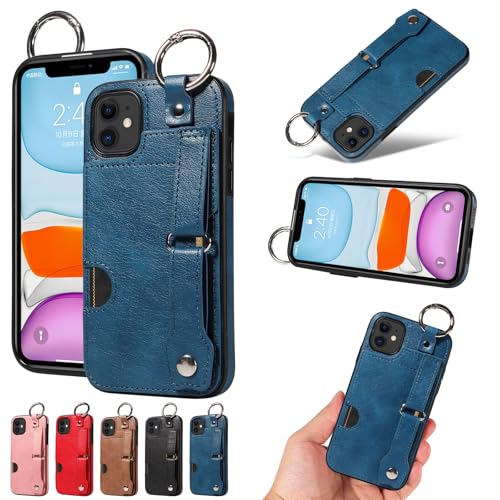 nancencen Hülle Kompatibel mit iPhone 11 Handyhülle, Silikon und PU Leder Schutzhülle mit Ringschnalle Kartenfach, Weiches Futter aus ultrafeiner Faser Stoßfest Case, Blau von nancencen