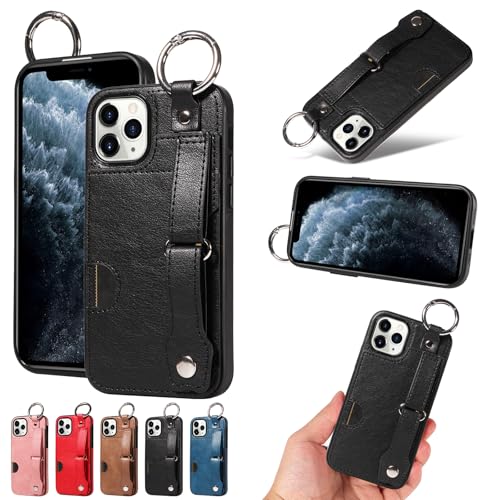 nancencen Hülle Kompatibel mit iPhone 11 Pro Handyhülle, Silikon und PU Leder Schutzhülle mit Ringschnalle Kartenfach, Weiches Futter aus ultrafeiner Faser Stoßfest Case, Schwarz von nancencen