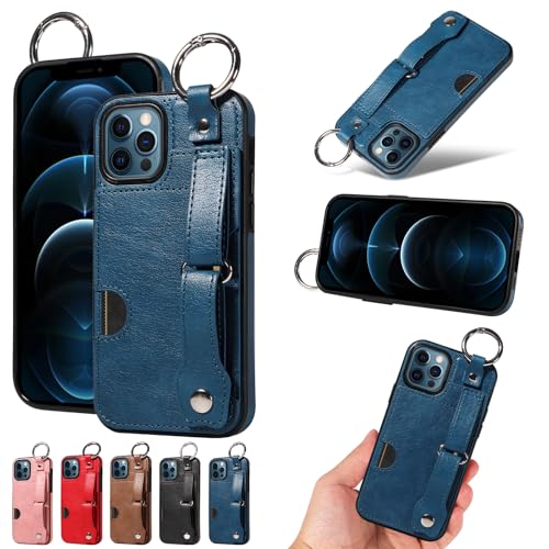 nancencen Hülle Kompatibel mit iPhone 12 / iPhone 12 Pro Handyhülle, Silikon und PU Leder Schutzhülle mit Ringschnalle Kartenfach, Weiches Futter aus ultrafeiner Faser Stoßfest Case, Blau von nancencen