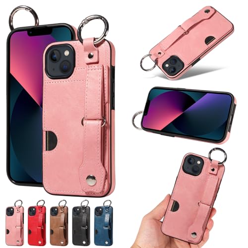 nancencen Hülle Kompatibel mit iPhone 13 Handyhülle, Silikon und PU Leder Schutzhülle mit Ringschnalle Kartenfach, Weiches Futter aus ultrafeiner Faser Stoßfest Case, Pink von nancencen