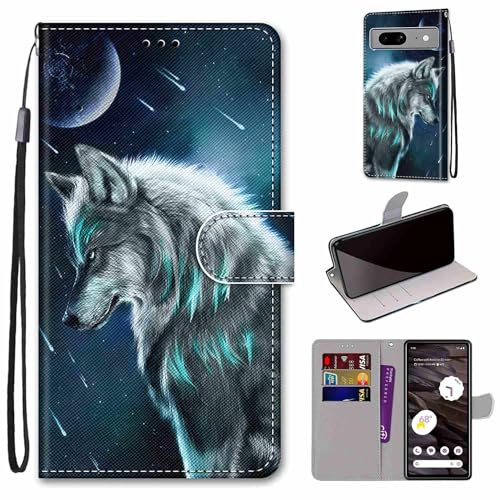 nancencen Hülle für Google Pixel 8,[Premium PU Leder] [3 Kartenfach] Kratzfeste Wallet Etui Klapphülle,Wolf von nancencen