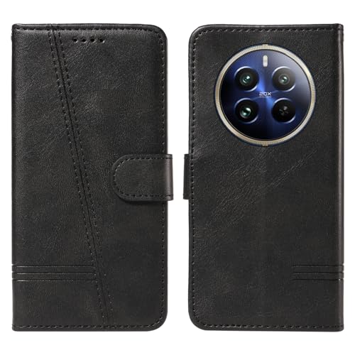 nancencen Hülle für Oppo Realme 12 Pro 5G / Realme 12 Pro Plus 5G Stoßfeste Lederhülle [Premium PU Leder] Flip Klappbare Wallet Kartenfächer Handytasche Case, Modisch Schwarz von nancencen