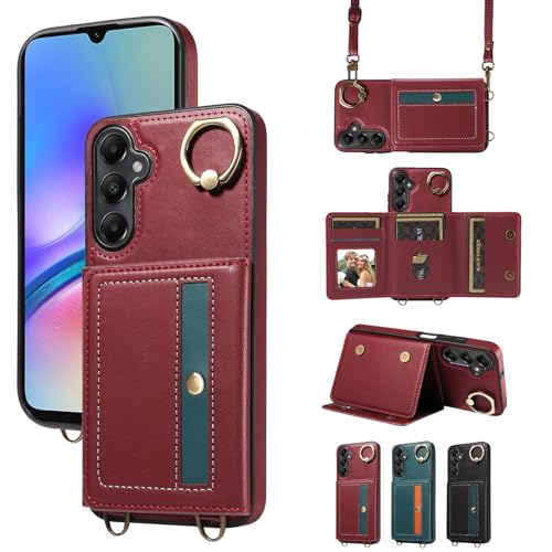 nancencen Hülle für Samsung Galaxy A05s Handyhülle mit Band, Anti-Fingerabdruck Silikon Schutzhülle 360 Grad Drehring, Kartenfach, Zum Umhängen Leder Stoßfestes Case, WeinRot nancencen Hülle für Samsung Galaxy A05s Handyhülle mit Band, Anti-Fingerabdruck Silikon Schutzhülle 360 Grad Drehring, Kartenfach, Zum Umhängen Leder Stoßfestes Case, WeinRot von nancencen