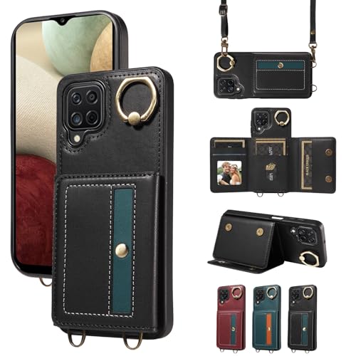 nancencen Hülle für Samsung Galaxy A12 4G Handyhülle mit Band, Anti-Fingerabdruck Silikon Schutzhülle 360 Grad Drehring, Kartenfach, Zum Umhängen Leder Stoßfestes Case, Schwarz nancencen Hülle für Samsung Galaxy A12 4G Handyhülle mit Band, Anti-Fingerabdruck Silikon Schutzhülle 360 Grad Drehring, Kartenfach, Zum Umhängen Leder Stoßfestes Case, Schwarz von nancencen