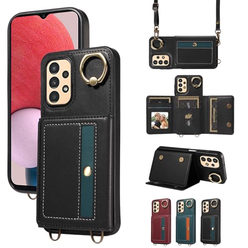 nancencen Hülle für Samsung Galaxy A13 4G / A13 5G / A04 / A04s Handyhülle mit Band, Anti-Fingerabdruck Silikon Schutzhülle 360 Grad Drehring, Kartenfach, Zum Umhängen Leder Stoßfestes Case, Schwarz nancencen Hülle für Samsung Galaxy A13 4G / A13 5G / A04 / A04s Handyhülle mit Band, Anti-Fingerabdruck Silikon Schutzhülle 360 Grad Drehring, Kartenfach, Zum Umhängen Leder Stoßfestes Case, Schwarz von nancencen
