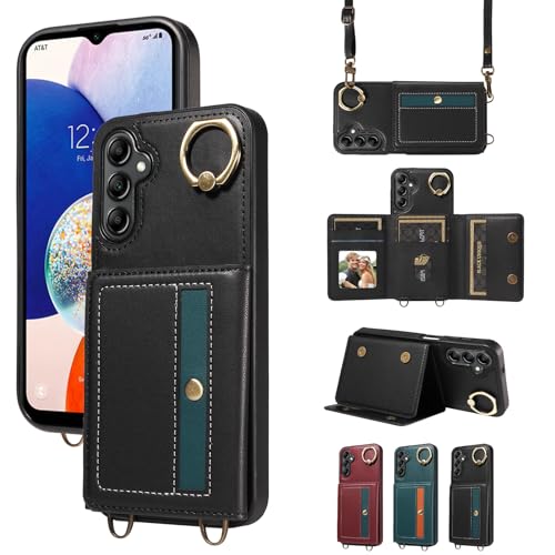 nancencen Hülle für Samsung Galaxy A14 4G / Galaxy A14 5G Handyhülle mit Band, Anti-Fingerabdruck Silikon Schutzhülle 360 Grad Drehring, Kartenfach, Zum Umhängen Leder Stoßfestes Case, Schwarz nancencen Hülle für Samsung Galaxy A14 4G / Galaxy A14 5G Handyhülle mit Band, Anti-Fingerabdruck Silikon Schutzhülle 360 Grad Drehring, Kartenfach, Zum Umhängen Leder Stoßfestes Case, Schwarz von nancencen
