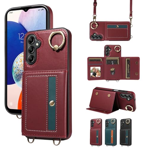 nancencen Hülle für Samsung Galaxy A14 4G / Galaxy A14 5G Handyhülle mit Band, Anti-Fingerabdruck Silikon Schutzhülle 360 Grad Drehring, Kartenfach, Zum Umhängen Leder Stoßfestes Case, WeinRot nancencen Hülle für Samsung Galaxy A14 4G / Galaxy A14 5G Handyhülle mit Band, Anti-Fingerabdruck Silikon Schutzhülle 360 Grad Drehring, Kartenfach, Zum Umhängen Leder Stoßfestes Case, WeinRot von nancencen