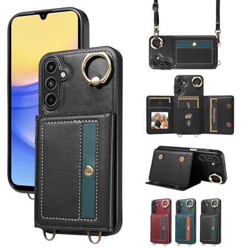 nancencen Hülle für Samsung Galaxy A15 Handyhülle mit Band, Anti-Fingerabdruck Silikon Schutzhülle 360 Grad Drehring, Kartenfach, Zum Umhängen Leder Stoßfestes Case, Schwarz nancencen Hülle für Samsung Galaxy A15 Handyhülle mit Band, Anti-Fingerabdruck Silikon Schutzhülle 360 Grad Drehring, Kartenfach, Zum Umhängen Leder Stoßfestes Case, Schwarz von nancencen