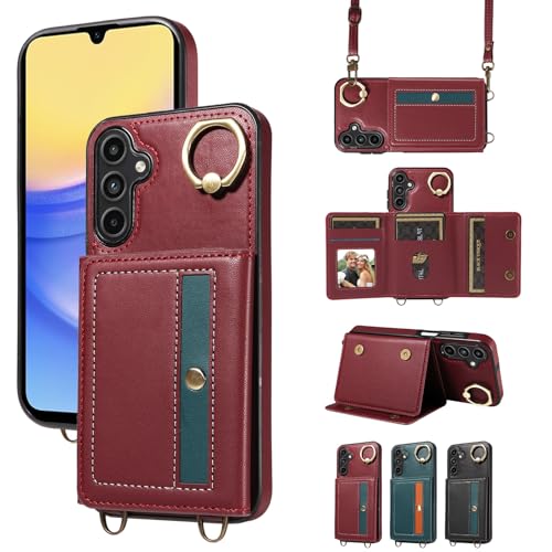 nancencen Hülle für Samsung Galaxy A15 Handyhülle mit Band, Anti-Fingerabdruck Silikon Schutzhülle 360 Grad Drehring, Kartenfach, Zum Umhängen Leder Stoßfestes Case, WeinRot nancencen Hülle für Samsung Galaxy A15 Handyhülle mit Band, Anti-Fingerabdruck Silikon Schutzhülle 360 Grad Drehring, Kartenfach, Zum Umhängen Leder Stoßfestes Case, WeinRot von nancencen