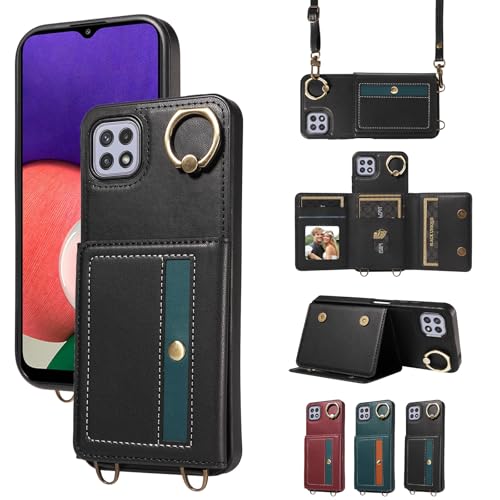 nancencen Hülle für Samsung Galaxy A22 5G Handyhülle mit Band, Anti-Fingerabdruck Silikon Schutzhülle 360 Grad Drehring, Kartenfach, Zum Umhängen Leder Stoßfestes Case, Schwarz nancencen Hülle für Samsung Galaxy A22 5G Handyhülle mit Band, Anti-Fingerabdruck Silikon Schutzhülle 360 Grad Drehring, Kartenfach, Zum Umhängen Leder Stoßfestes Case, Schwarz von nancencen