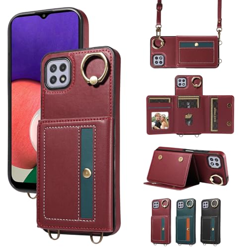 nancencen Hülle für Samsung Galaxy A22 5G Handyhülle mit Band, Anti-Fingerabdruck Silikon Schutzhülle 360 Grad Drehring, Kartenfach, Zum Umhängen Leder Stoßfestes Case, WeinRot nancencen Hülle für Samsung Galaxy A22 5G Handyhülle mit Band, Anti-Fingerabdruck Silikon Schutzhülle 360 Grad Drehring, Kartenfach, Zum Umhängen Leder Stoßfestes Case, WeinRot von nancencen