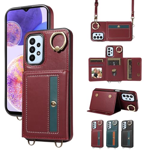 nancencen Hülle für Samsung Galaxy A23 Handyhülle mit Band, Anti-Fingerabdruck Silikon Schutzhülle 360 Grad Drehring, Kartenfach, Zum Umhängen Leder Stoßfestes Case, WeinRot nancencen Hülle für Samsung Galaxy A23 Handyhülle mit Band, Anti-Fingerabdruck Silikon Schutzhülle 360 Grad Drehring, Kartenfach, Zum Umhängen Leder Stoßfestes Case, WeinRot von nancencen