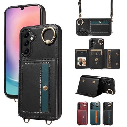 nancencen Hülle für Samsung Galaxy A24 4G Handyhülle mit Band, Anti-Fingerabdruck Silikon Schutzhülle 360 Grad Drehring, Kartenfach, Zum Umhängen Leder Stoßfestes Case, Schwarz nancencen Hülle für Samsung Galaxy A24 4G Handyhülle mit Band, Anti-Fingerabdruck Silikon Schutzhülle 360 Grad Drehring, Kartenfach, Zum Umhängen Leder Stoßfestes Case, Schwarz von nancencen