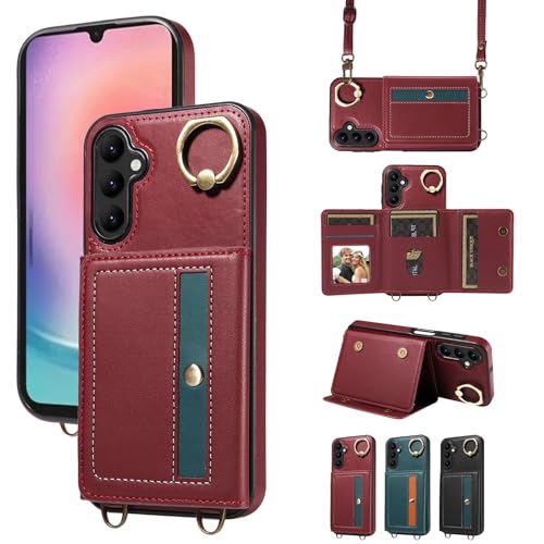 nancencen Hülle für Samsung Galaxy A24 4G Handyhülle mit Band, Anti-Fingerabdruck Silikon Schutzhülle 360 Grad Drehring, Kartenfach, Zum Umhängen Leder Stoßfestes Case, WeinRot nancencen Hülle für Samsung Galaxy A24 4G Handyhülle mit Band, Anti-Fingerabdruck Silikon Schutzhülle 360 Grad Drehring, Kartenfach, Zum Umhängen Leder Stoßfestes Case, WeinRot von nancencen