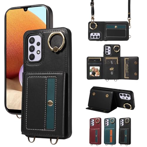 nancencen Hülle für Samsung Galaxy A32 4G Handyhülle mit Band, Anti-Fingerabdruck Silikon Schutzhülle 360 Grad Drehring, Kartenfach, Zum Umhängen Leder Stoßfestes Case, Schwarz nancencen Hülle für Samsung Galaxy A32 4G Handyhülle mit Band, Anti-Fingerabdruck Silikon Schutzhülle 360 Grad Drehring, Kartenfach, Zum Umhängen Leder Stoßfestes Case, Schwarz von nancencen