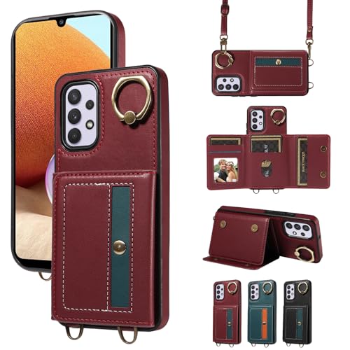 nancencen Hülle für Samsung Galaxy A32 4G Handyhülle mit Band, Anti-Fingerabdruck Silikon Schutzhülle 360 Grad Drehring, Kartenfach, Zum Umhängen Leder Stoßfestes Case, WeinRot nancencen Hülle für Samsung Galaxy A32 4G Handyhülle mit Band, Anti-Fingerabdruck Silikon Schutzhülle 360 Grad Drehring, Kartenfach, Zum Umhängen Leder Stoßfestes Case, WeinRot von nancencen