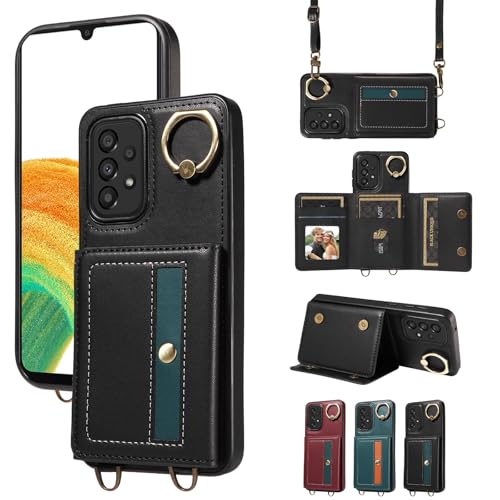 nancencen Hülle für Samsung Galaxy A33 5G Handyhülle mit Band, Anti-Fingerabdruck Silikon Schutzhülle 360 Grad Drehring, Kartenfach, Zum Umhängen Leder Stoßfestes Case, Schwarz nancencen Hülle für Samsung Galaxy A33 5G Handyhülle mit Band, Anti-Fingerabdruck Silikon Schutzhülle 360 Grad Drehring, Kartenfach, Zum Umhängen Leder Stoßfestes Case, Schwarz von nancencen